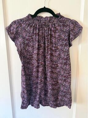 GAP Purple Floral Flutter Sleeve Blouse Size S